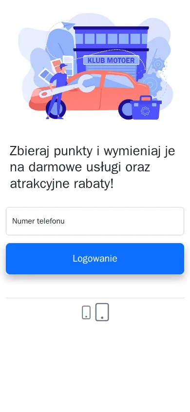 Prawdziwy ekran logowania do Klubu MOTOER